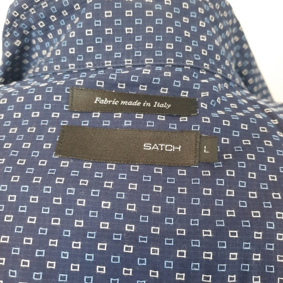 Satch Collared Dress Shirt Button Down Slim Fit Long Sleeve Geometric‎ - Picture 9 of 9